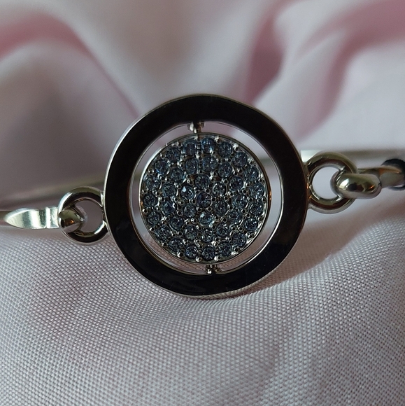 Silver & Rhinestone Word Play "Something Blue" Fidget Bangle Bracelet. NWOB. - Picture 2 of 7